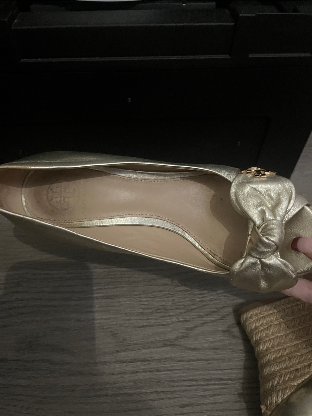 Tory Burch Metallic Gold Knot Peep-Toe Wedge Espadrille - Picture 6 of 13